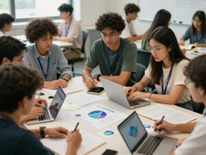 Students collaborating during the Innovate Alabama Hackathon focused on AI and public safety.