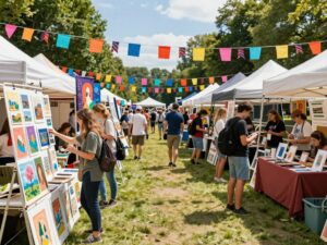 Scene from the Kentuck Festival of the Arts with artists and visitors
