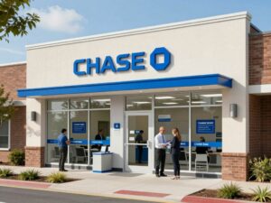 Exterior view of the new Chase Bank branch in Mountain Brook Village