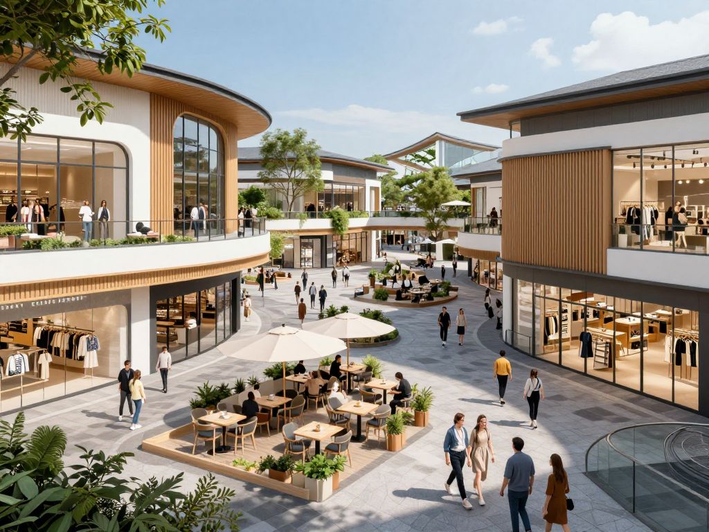 Conceptual illustration of North Village Town Center showcasing retail and dining options