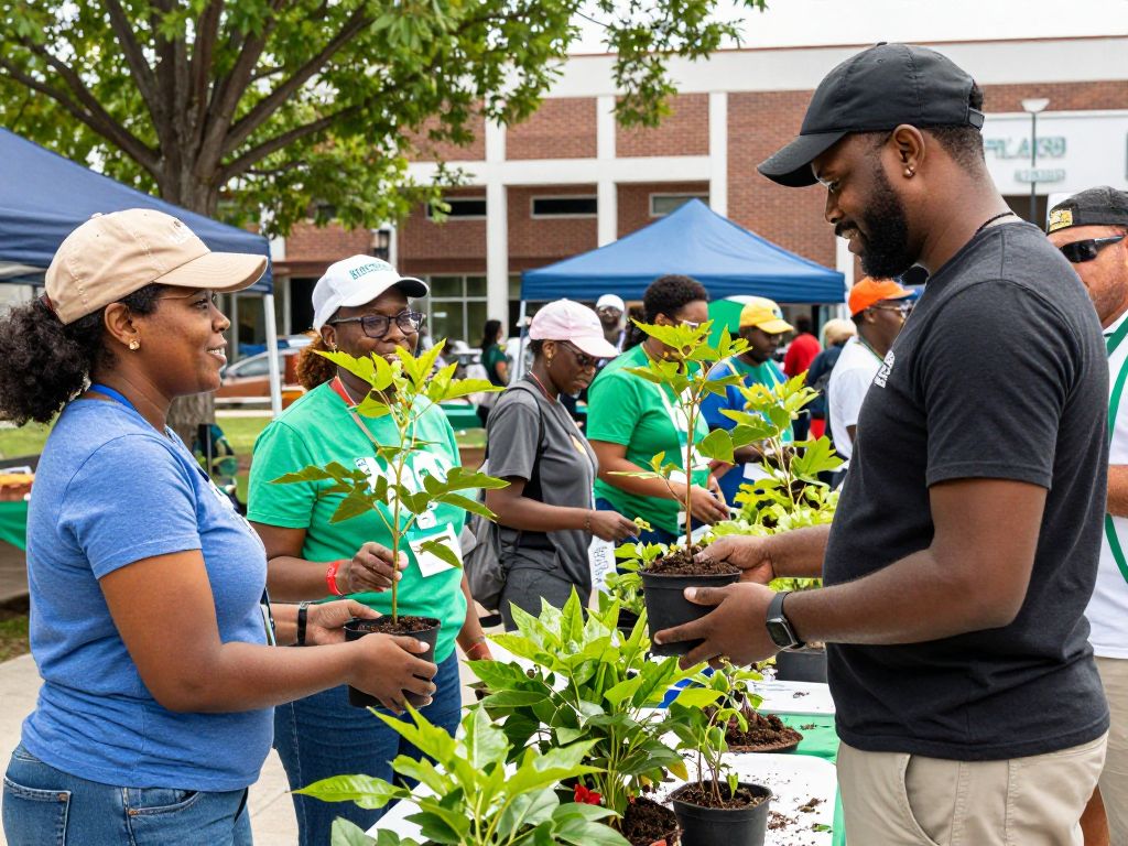 Residents receiving tree seedlings at Northport City Hall event