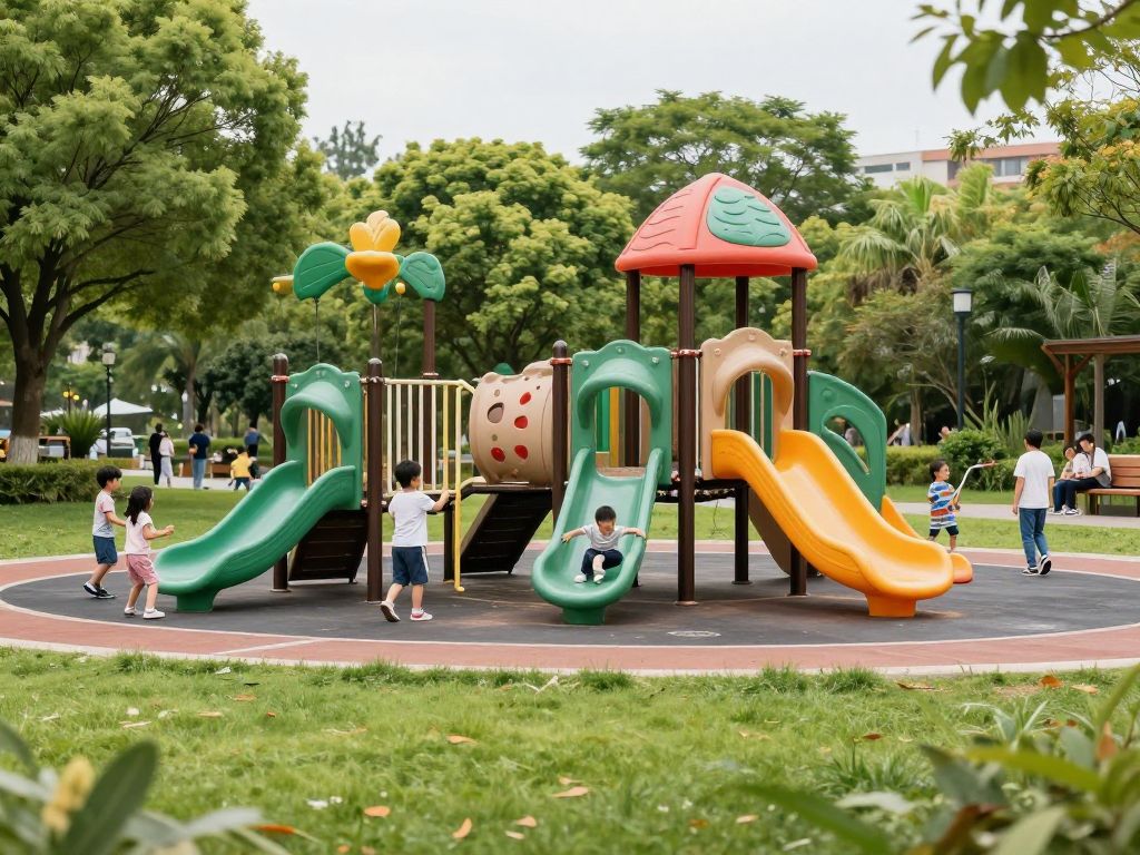 Children playing on the playground equipment at Northside Park in Tuscaloosa County.
