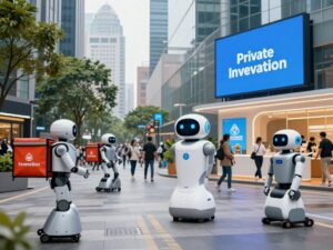 Scene depicting private investment in energy sector with innovation and technology.