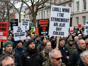 Demonstrators in Huntsville protesting against the U.S. military intervention in Venezuela.