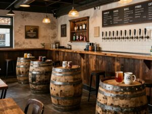 Interior of a local brewery showcasing craft beer and community atmosphere