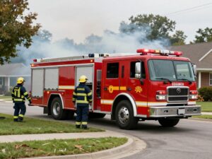 Emergency responders at a structure fire scene in Florence, Alabama.