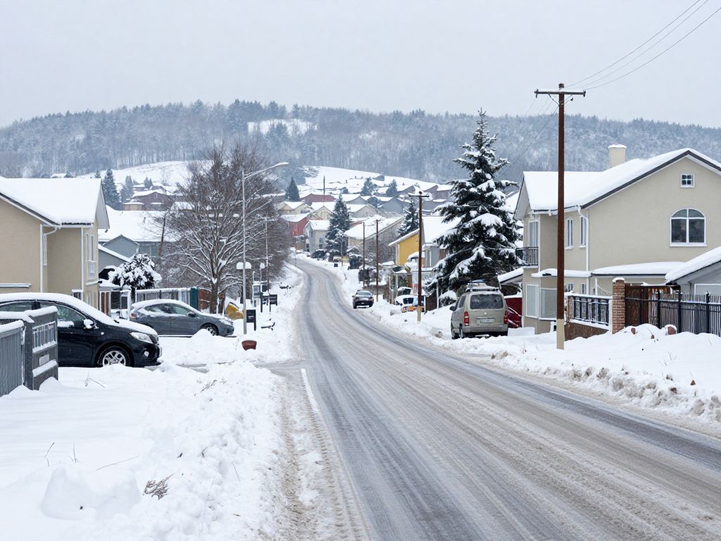 Icy roads and snow-covered landscape in Tennessee Valley