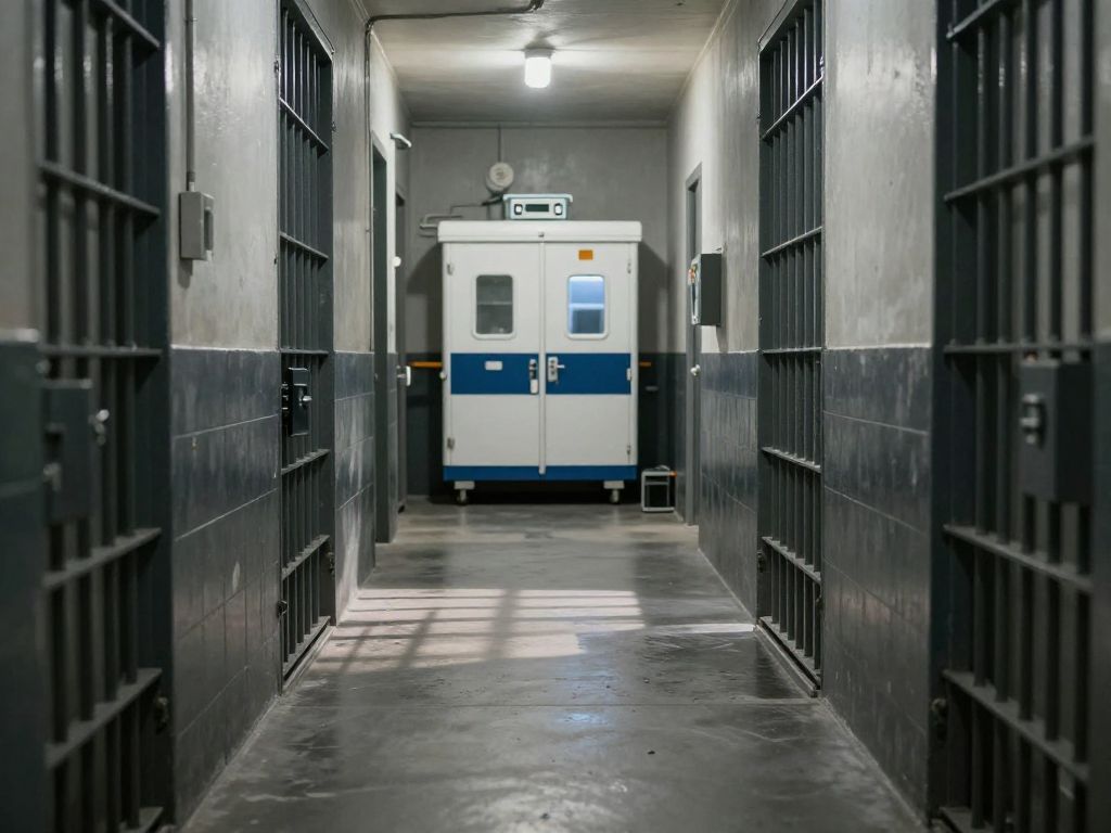 A somber jailhouse medical unit illustrating the tragedy of a recent death.