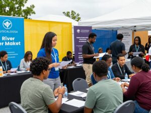 Job seekers and employers engaging at the Tuscaloosa career fair