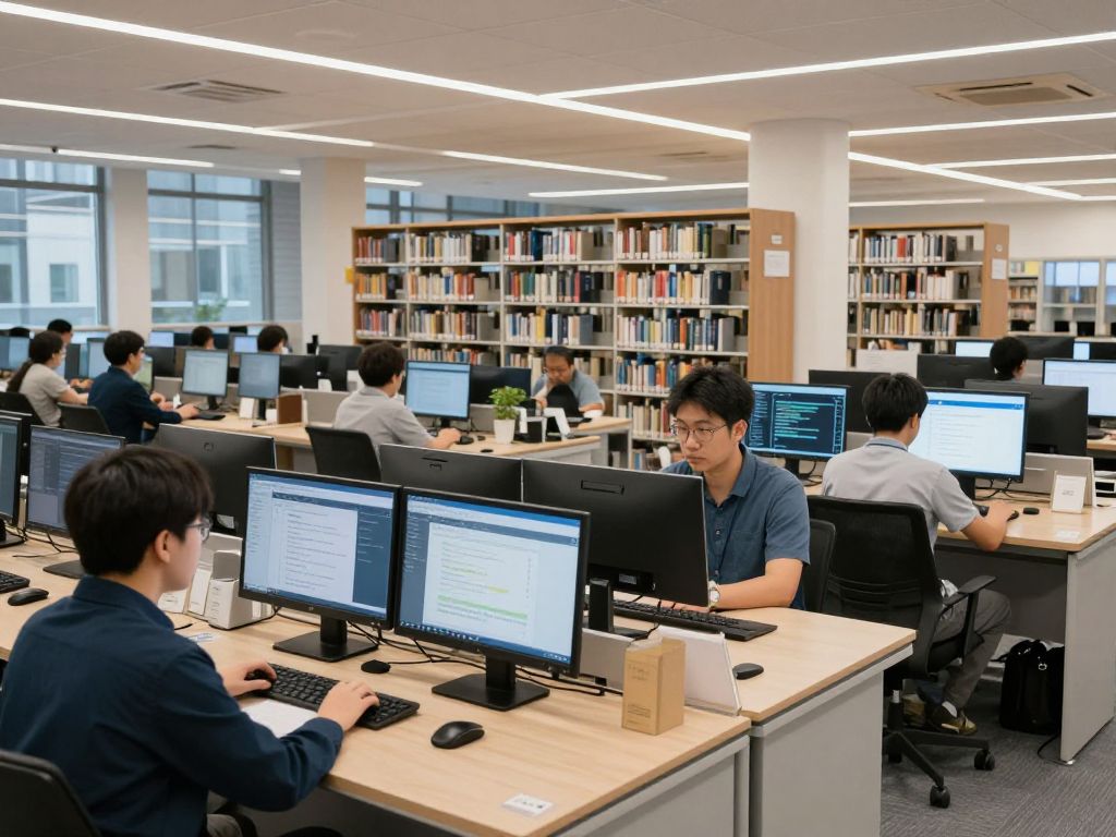 Researchers in a digital library at UAH engaging with advanced technologies.