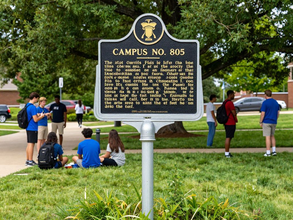 Historical marker commemorating UAH's origins at Campus No. 805