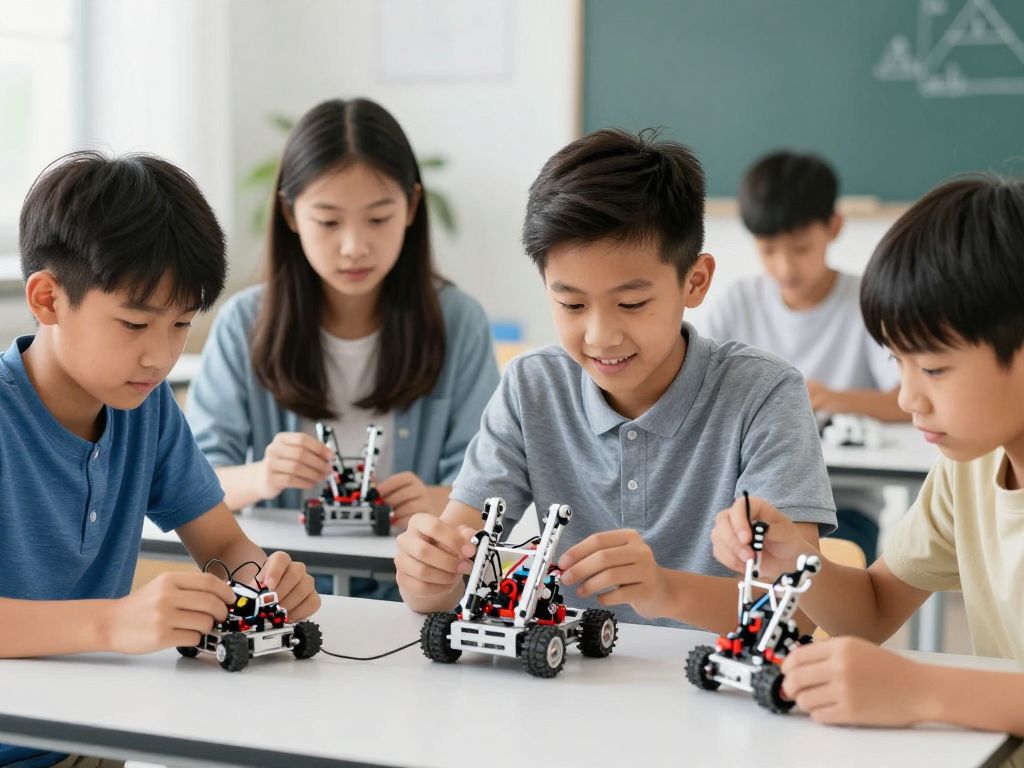 Students engaged in robotics workshop at Hyundai event