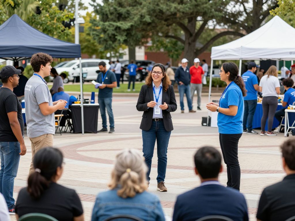 Community members gathering at Bentley Plaza in Huntsville