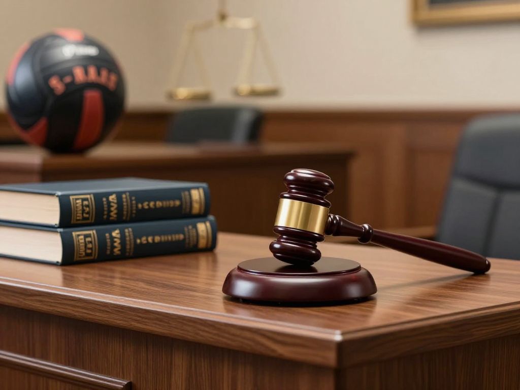 A courtroom scene representing legal decision-making in collegiate sports.