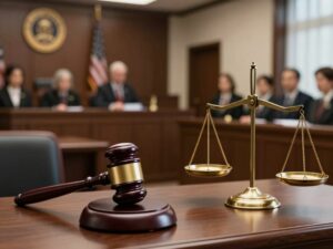 Courtroom scene showing jurors ready for duty