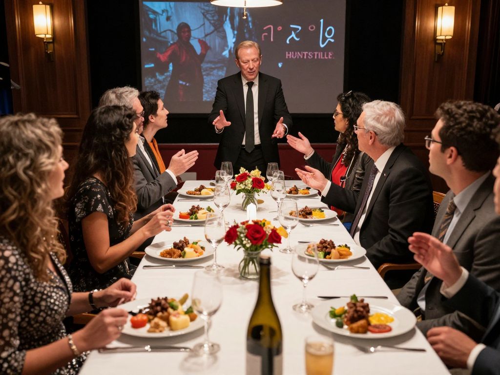 Guests participating in a murder mystery dinner show in Huntsville AL.
