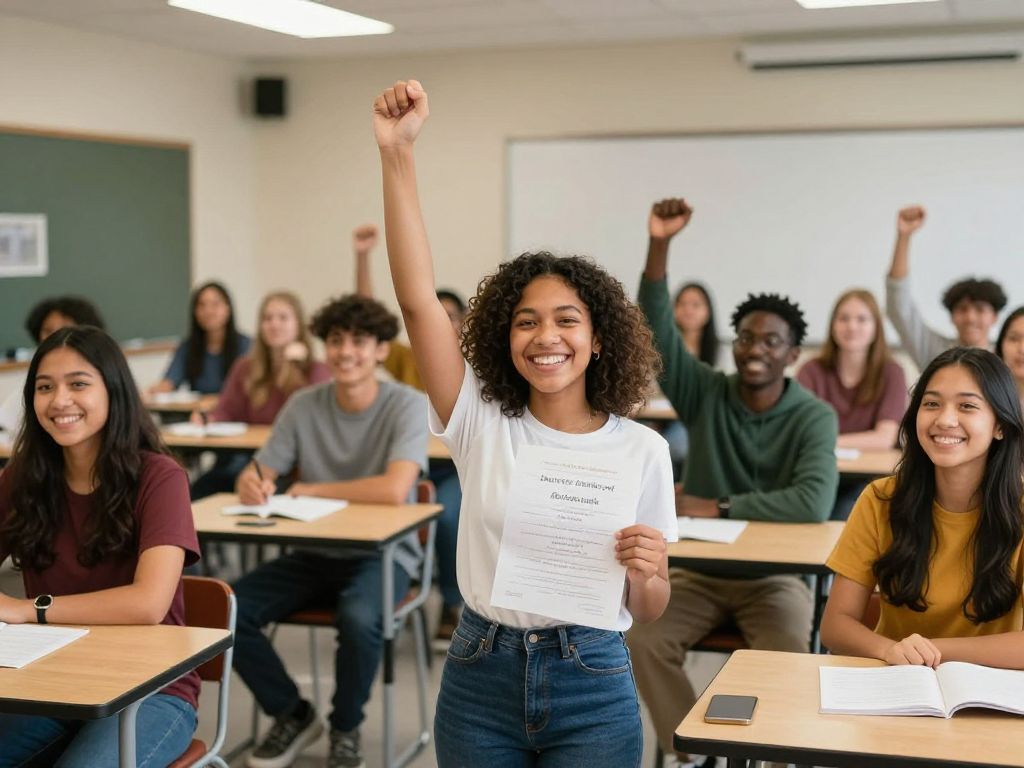 Diverse students celebrating their scholarship achievements.