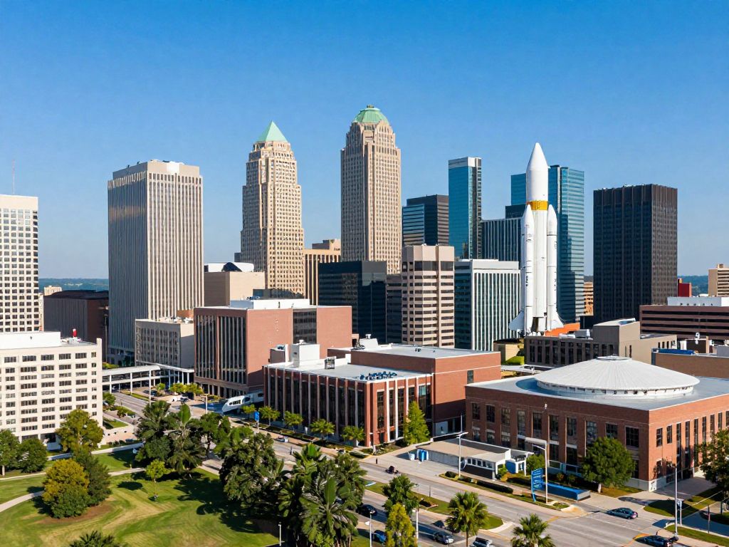 City skyline of Huntsville AL representing innovation and business growth.