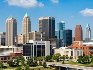 City skyline of Huntsville, Alabama featuring technology buildings