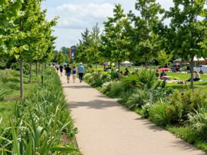 Newly developed greenway in Huntsville with trails and greenery