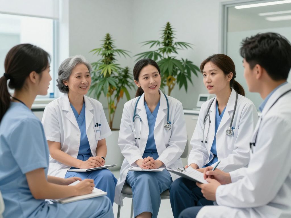 Physicians discussing medical cannabis certification in a clinic