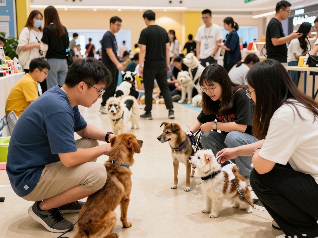 Families enjoying the Plush for Paws pet adoption event