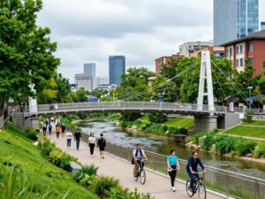 Suspension bridge connecting neighborhoods in Huntsville, Alabama