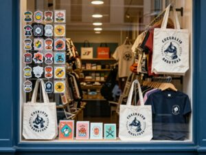 Kate's Creations storefront in downtown Huntsville with colorful merchandise displays.