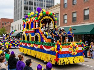 Festive Mardi Gras parade in Huntsville, Alabama