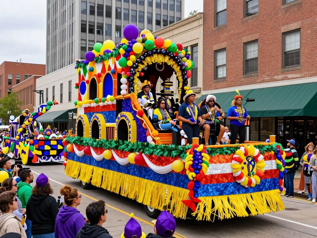 Festive Mardi Gras parade in Huntsville, Alabama