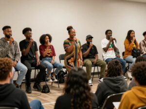 Local community members performing at Open Mic Night for Black History Month