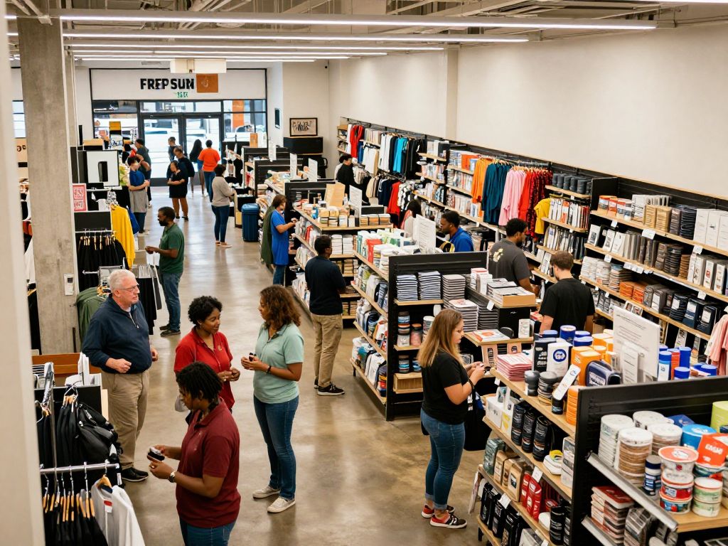 A vibrant retail street in Tuscaloosa, AL with shoppers and storefronts