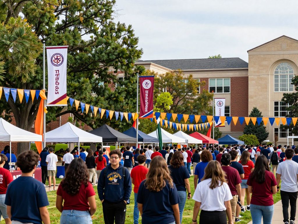 Students celebrating UAH Homecoming with banners and school spirit.